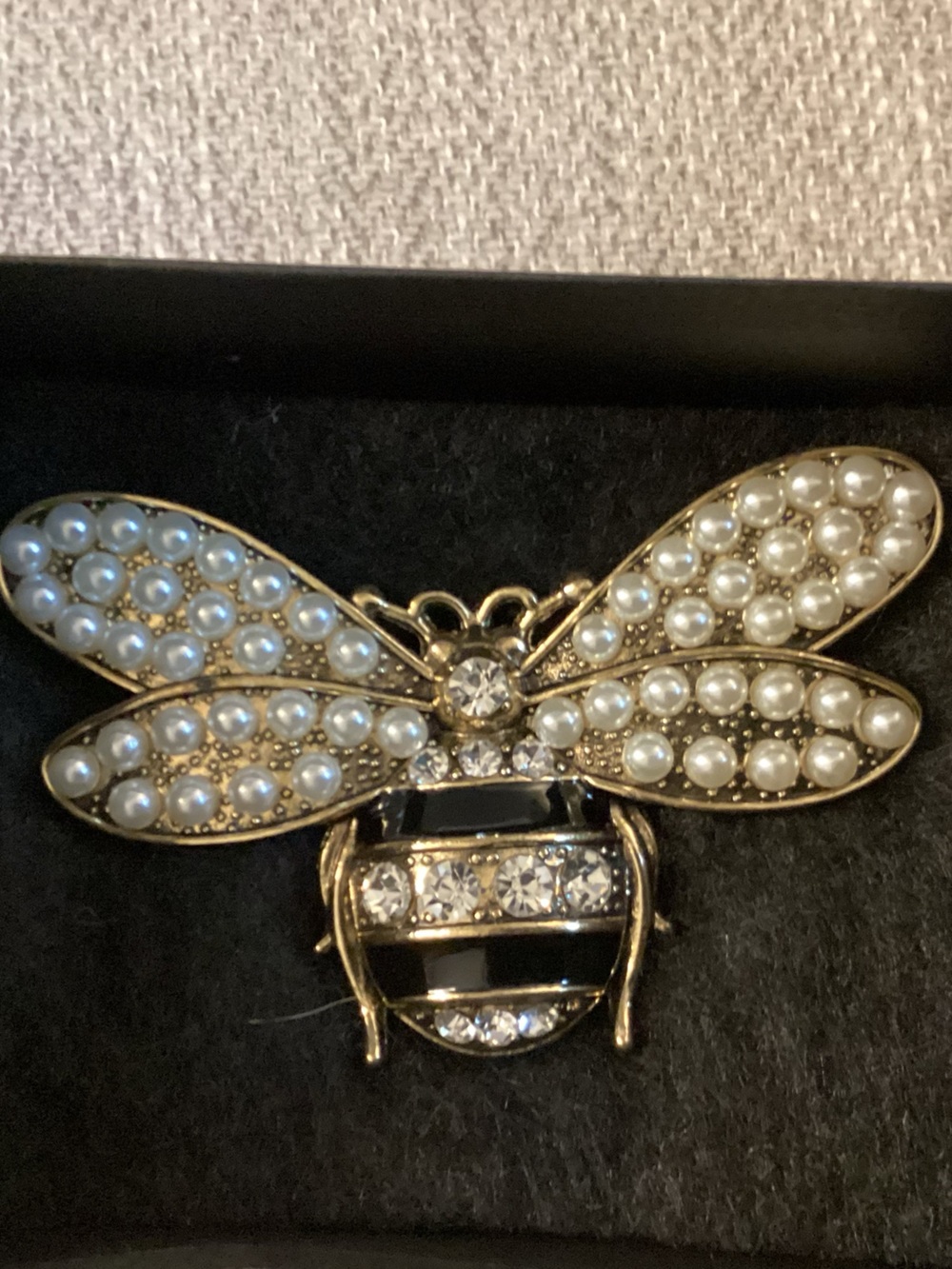 Gold-Tone Bee Brooch with Pearls and Crystals - Picture 2 of 3